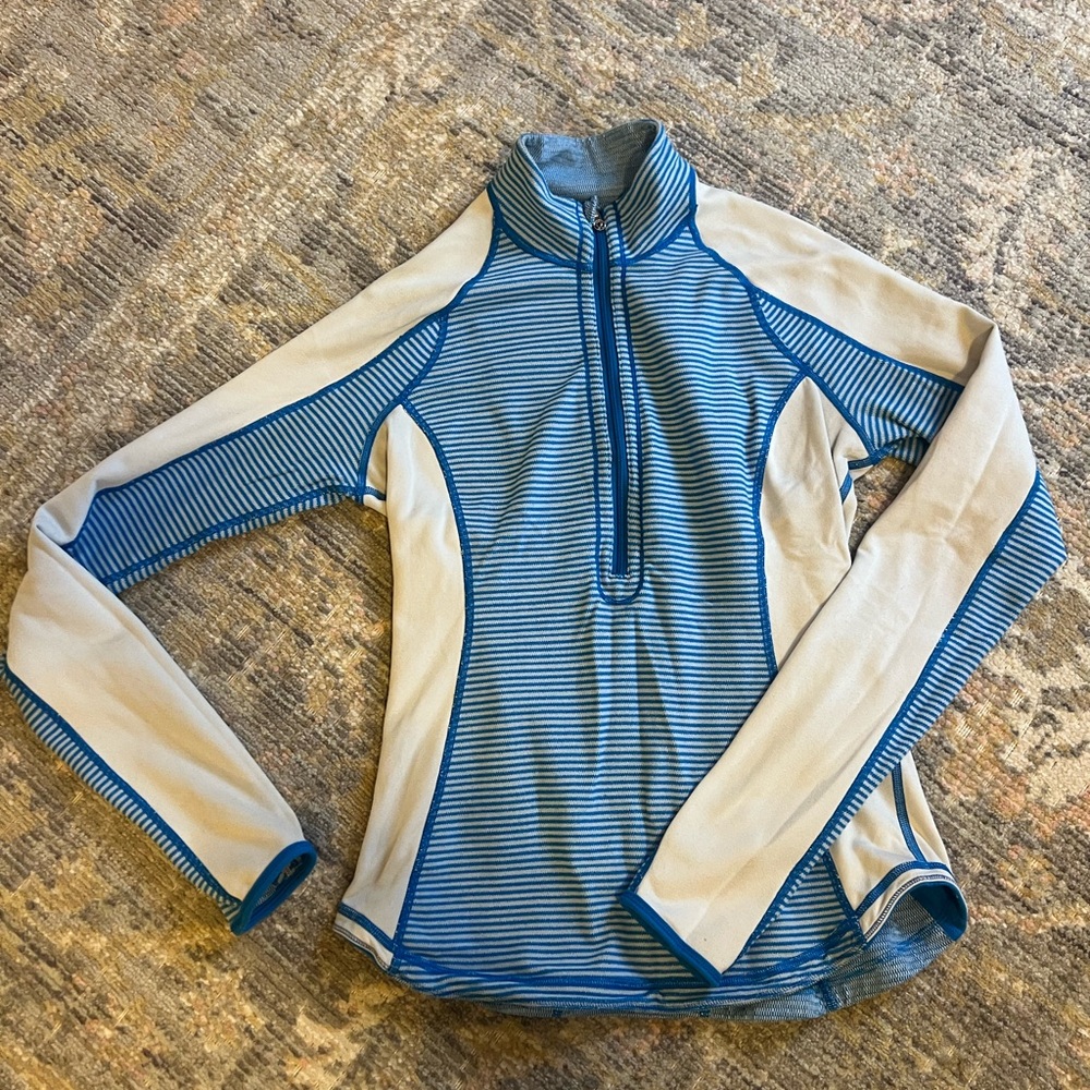 lululemon athletica Blue and White Long Sleeve Half-Zip Top